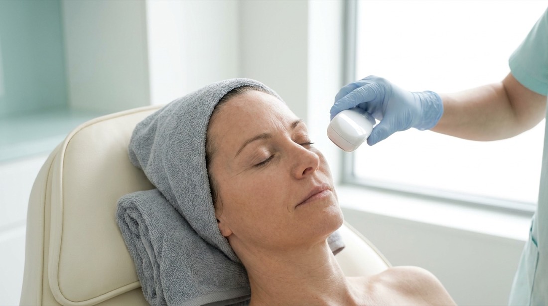 Microneedling treatment in progress
