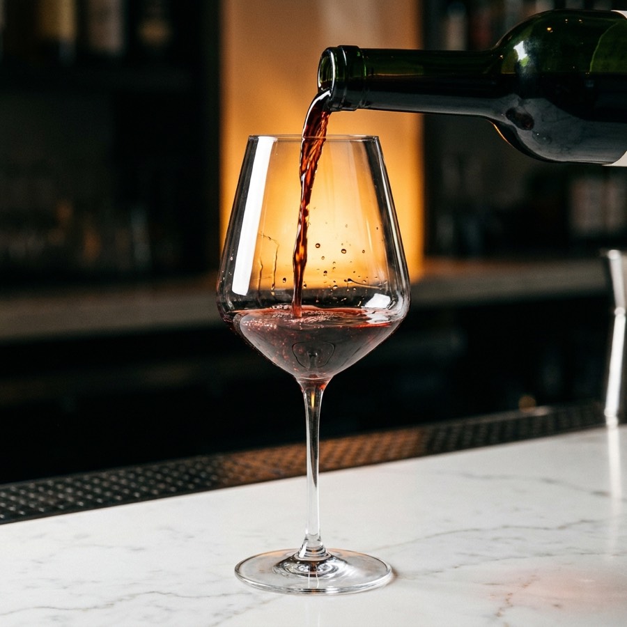 A glass of red being poured
